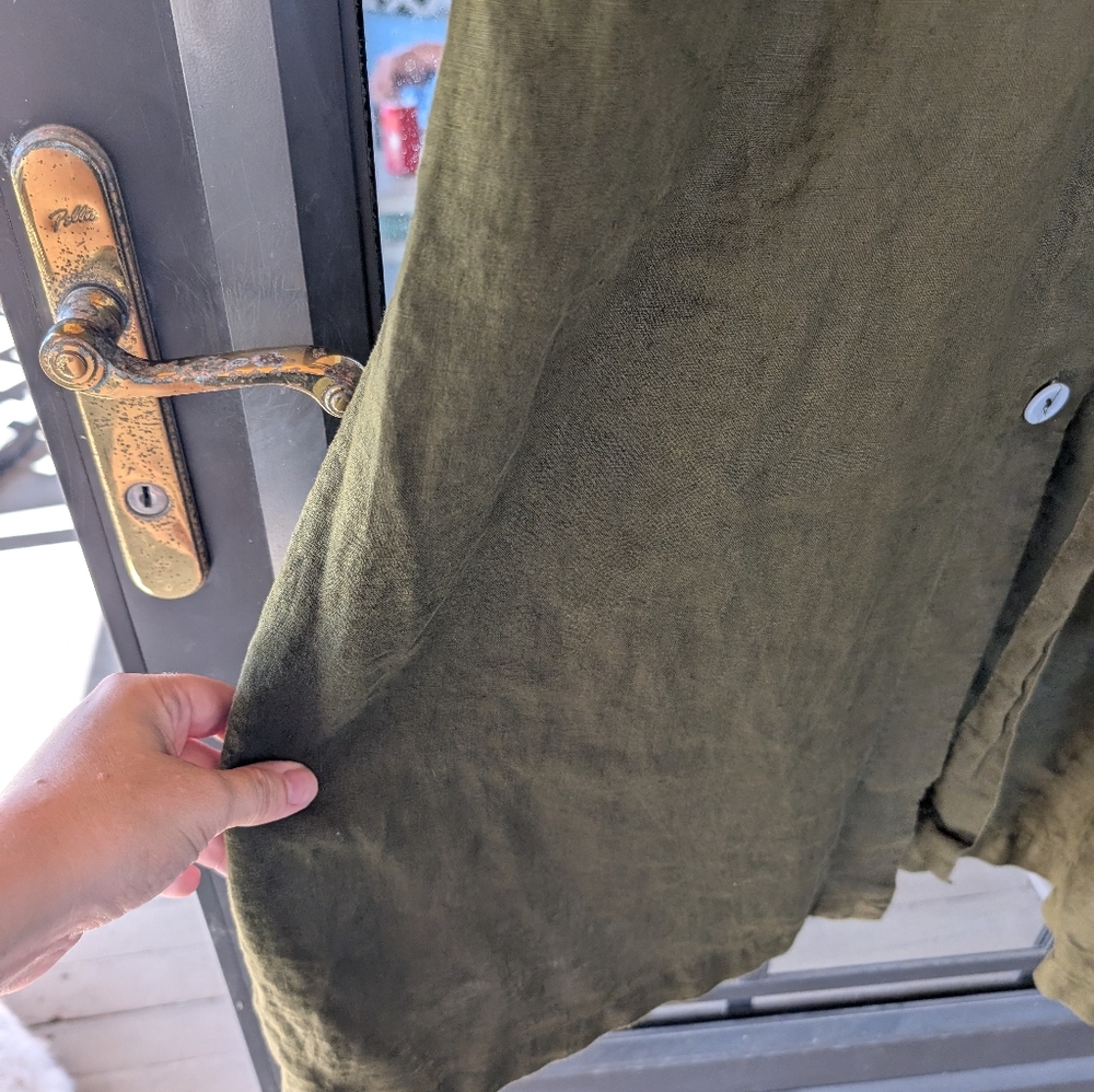 Quince 100% Linen Button Front Midi Dress Olive Green XL - Picture 5 of 8